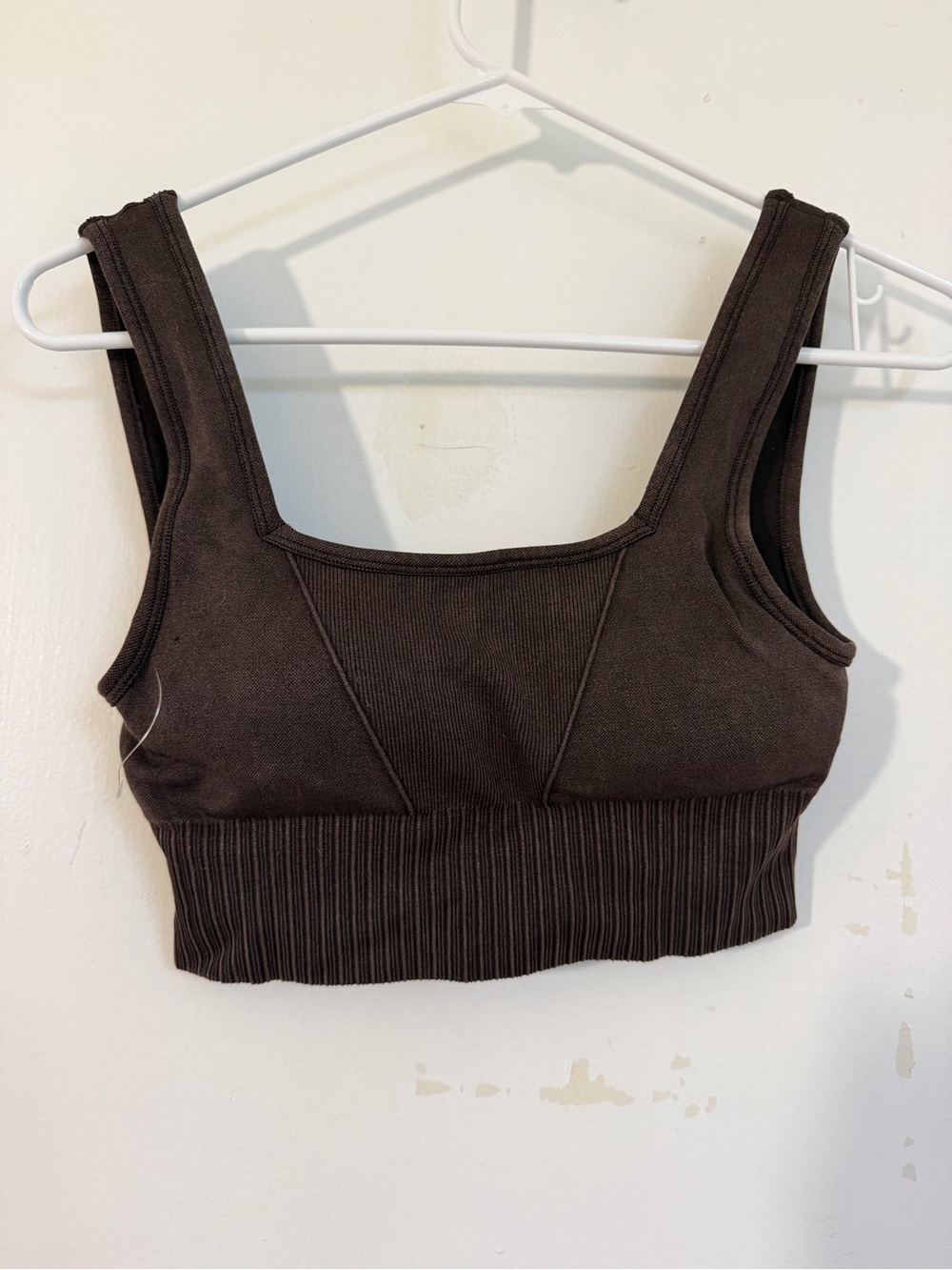 Yogalicious Ribbed Square Neck Crop Tank - Dark Brown